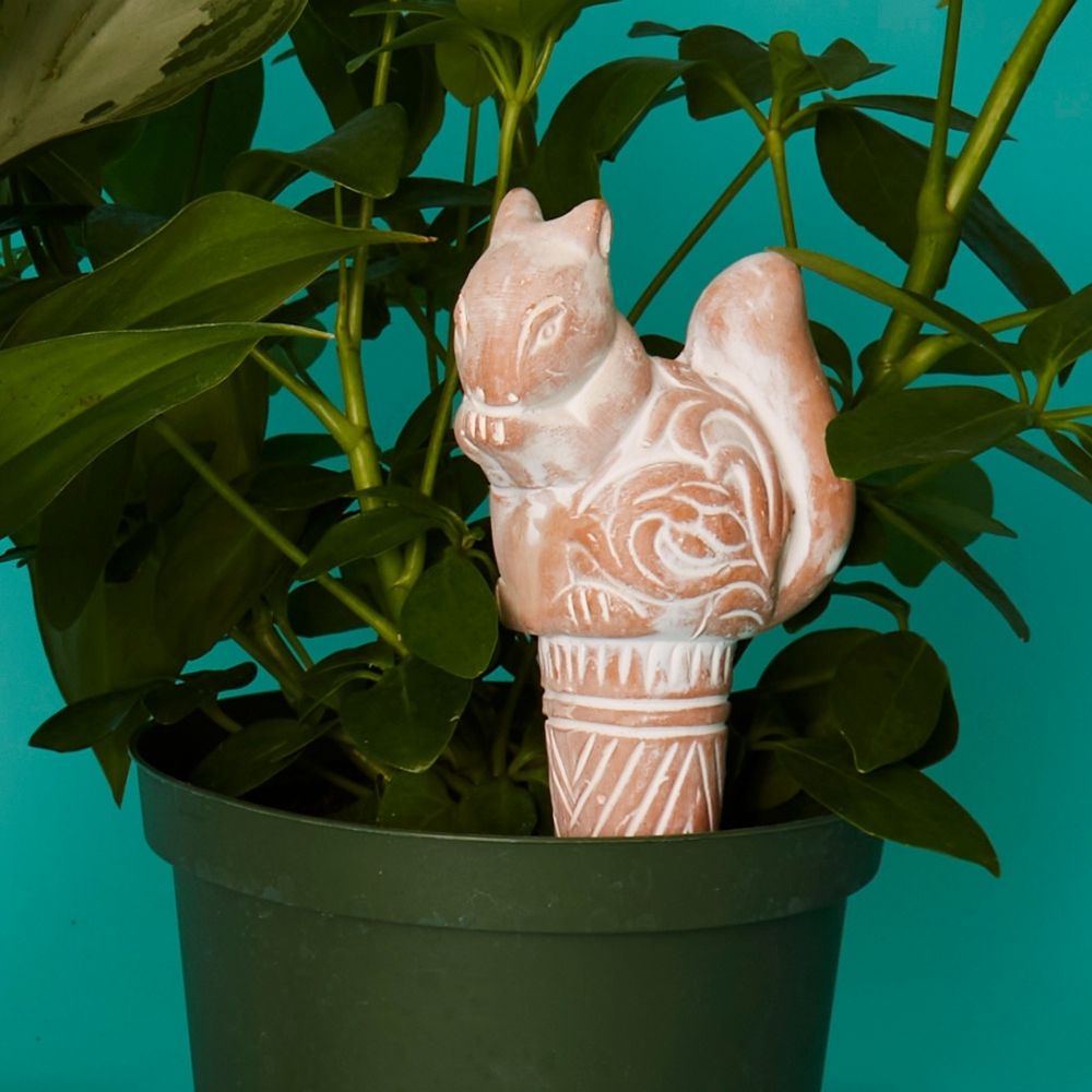 Bangladesh Rustic Snail and Squirrel Terracotta Watering Stake Set