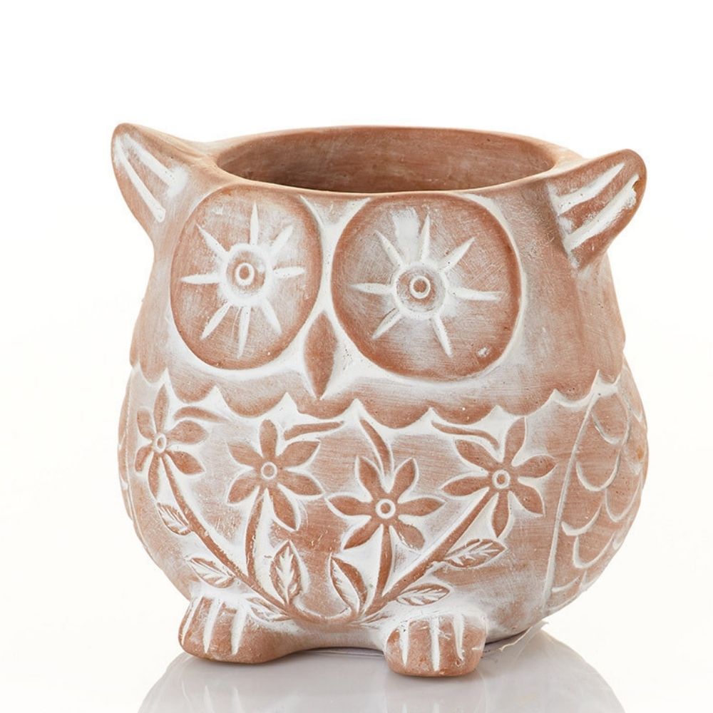 Bangladesh Small Rustic Floral Succulent Terracotta Owl Planter