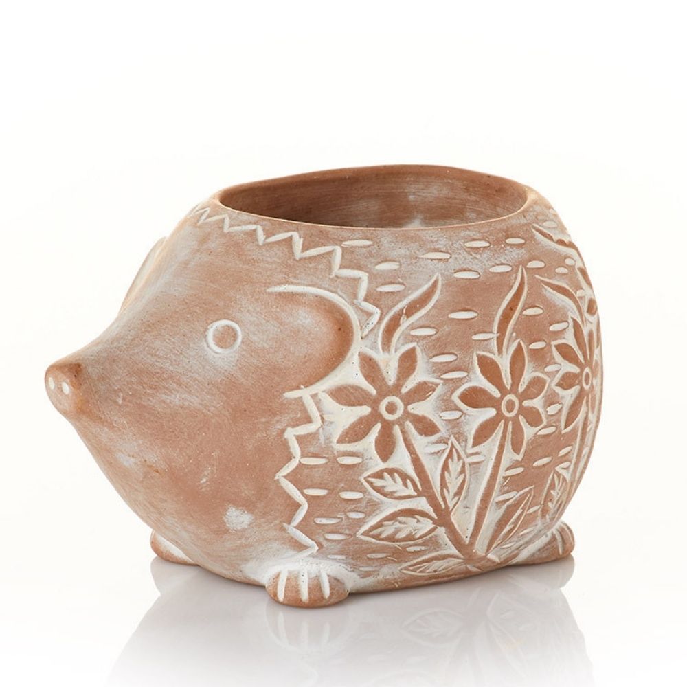 Bangladesh Small Rustic Floral Succulent Terracotta Hedgehog Planter