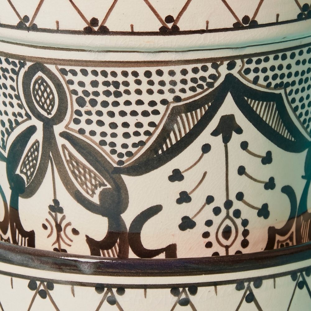 Morocco Black Hand Painted Arabesque Ceramic Large Planter